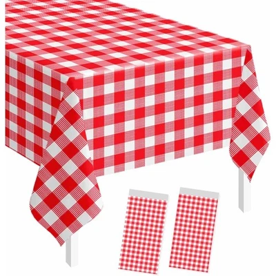 Red Gingham Tablecloth Disposable Plastic Checkered Table Cover 54x108 Inch for - Image 1 of 4
