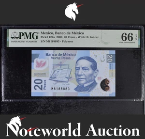 Mexico Banco de México 20 Pesos 2006 P 122a Polymer UNC PMG 66 EPQ - Picture 1 of 4