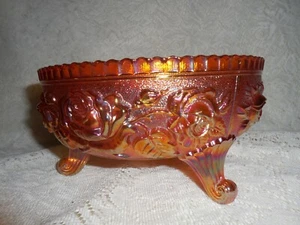 Imperial Marigold Iridescent Lustre Rose Footed Fernery (3-toed bowl) - Picture 1 of 6