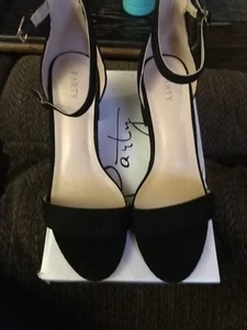 Party Vianna Black Suede Open Toe Strap Heels Size 8.5 - Picture 1 of 2