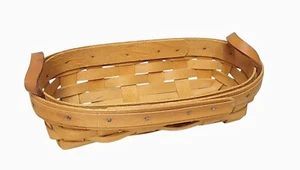 Cesta Longerberger pequeña larga rectangular asas de cuero firmada y fechada 1997 - Imagen 1 de 5