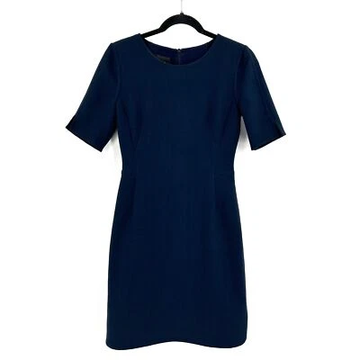 Vestido Vaina Clásico de Oficina AKRIS Azul Marino 100% Lana Manga Corta Talla 4 Foto 1 de 4