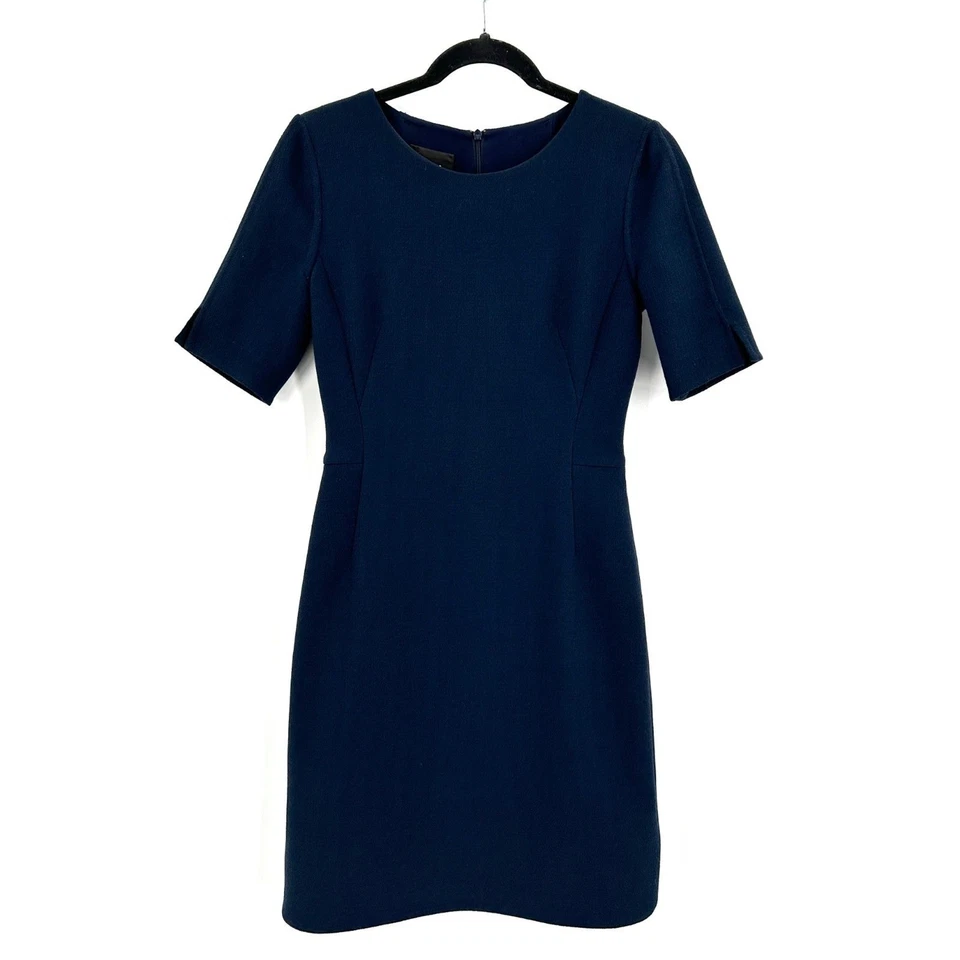 AKRIS Navy Blue 100% Wool Short Sleeve Classic Office Sheath Dress Size 4 - Image 1 of 4