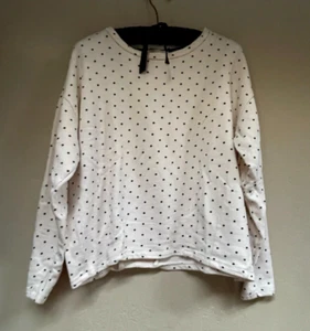 Esprit Womens Polka Dot Drop Shoulder Pullover Sweater Large Cream Navy Cotton - Picture 1 of 9