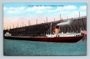 Postcard Loading Iron Ore Duluth Superior Harbor Minnesota Linen - Picture 1 of 2
