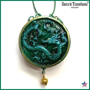 green dragon oriental asian cinese jewelry necklace pendant amulet feng shui bib - Picture 1 of 24