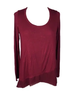 Bordeaux Asymmetric Plum color Top Ruffled Hem Long Sleeve Womens Size M - Picture 1 of 7