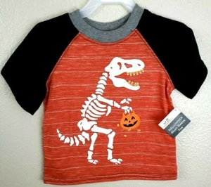 Toddler Boys Orange & Black Halloween Trick or Treat Dinosaur T-Shirt Top 2T NWT - Picture 1 of 8