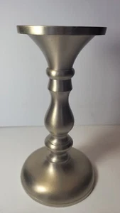 Silver Tone Pillar Candlestick Holder, Made in India 8-1/2" Tall - Picture 1 of 7