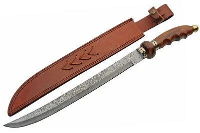21.5" Ural Saber Short Sword Damascus Steel Blade Brass Wood Handle - Image 1 of 4