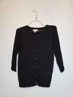 Cárdigan para mujer Elle talla XS botón delantero manga 3/4 liso negro semi transparente delantero Foto 1 de 4