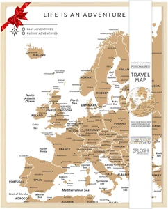 Splosh Travel Map - Desk Pin Board Europe Map in White, Wooden Frame. Travel Map - Picture 1 of 6