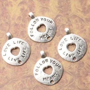 Tibetan silver plated follow your heart 2 holes connectors 30pcs EF3529 - Picture 1 of 1