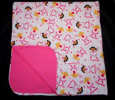 Handmade Double Sided Flannel Baby Blanket Pink White Fairy Princess 34.5" NWOT - Image 1 of 4