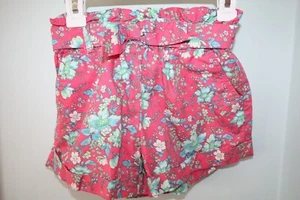 Janie and Jack Girls Size 4 LET'S FLAMINGO Pink Floral Paperbag Waist Bow Shorts - Picture 1 of 4