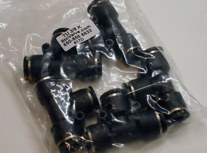 New Lot of 5, 3/8" Poly Tubing Push Connect Tee Fittings, PBT, Brass, NBR Buna-N - Picture 1 of 7