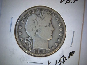 1915-P SILVER BARBER HALF DOLLAR COIN, OLD U.S. HALF DOLLAR COIN - Picture 1 of 2