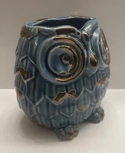 Ashland Decor 8” Ceramic Pottery Owl With High Gloss Finish - Blue & Copper - Picture 1 of 10