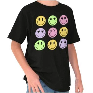 Cool Punk Happy Faces Star Heart X Bolt Eyes Youth Crewneck T Shirts Boy or Girl - Picture 1 of 7