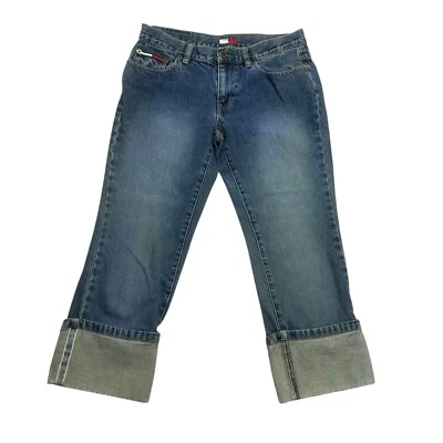 Jeans Tommy Hilfiger vintage para mujer 5 azules denim capri con puños tiro bajo años 90 Foto 1 de 4