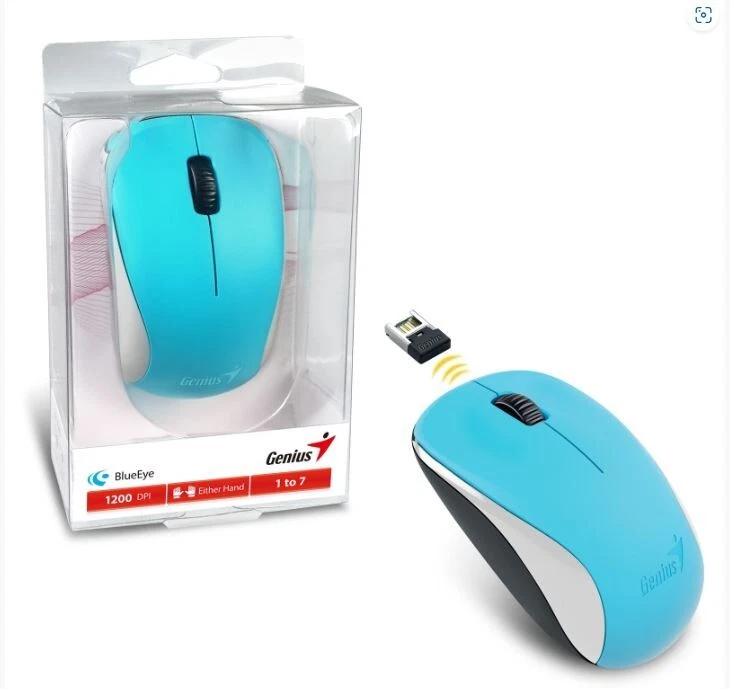Mouse Wireless Optical Ambidextrous Scroll Wheel Genius Nx-7000 Blue 1200 DPI - Image 1 of 4