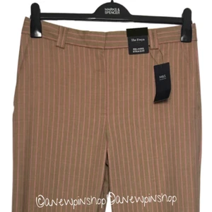 M&S Ladies Trousers Pink Mix Striped Relaxed Straight Leg BNWT Marks Freya - Picture 1 of 6