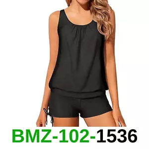 Yonique Blouson Tankini Swimsuits for Women 2 Piece Black Bathing Suits Tops, XL - Picture 1 of 5