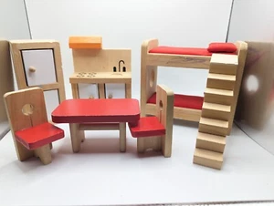Vtg KidKraft Hape Wooden Dollhouse Furniture Kitchen Bunk Bed  - Picture 1 of 4