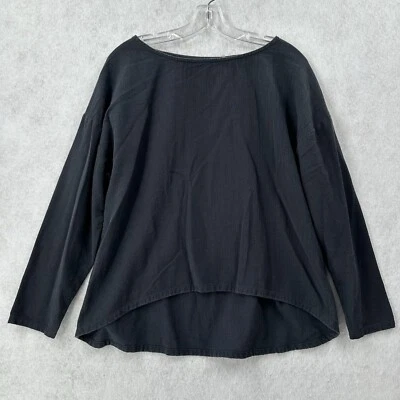 Soft Surroundings Top Womens PM Black Boxy Cotton Slouchy High Low Lagenlook - Image 1 of 4