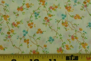 By 1/2 Yd, 40" W/Vintage/Orange Turquoise Floral on Yellow Lt-Wt PolyCotton,V214 - Picture 1 of 5