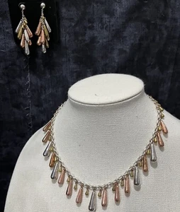 RLM Studio 825 Robert Lee Morris Tri Color Necklace Earrings Copper Silver Gold - Picture 1 of 6