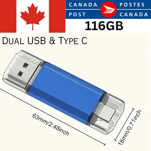 116GB Dual USB 2.0 & Type C Flash Drive - Blue Flash Drive - Picture 1 of 3
