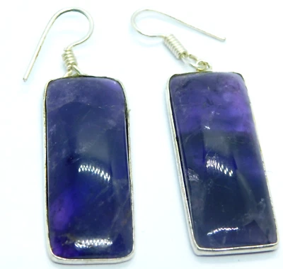 Orecchini ametista in argento sterling 925 con pietre preziose fatte a mano r... - Immagine 1 di 4
