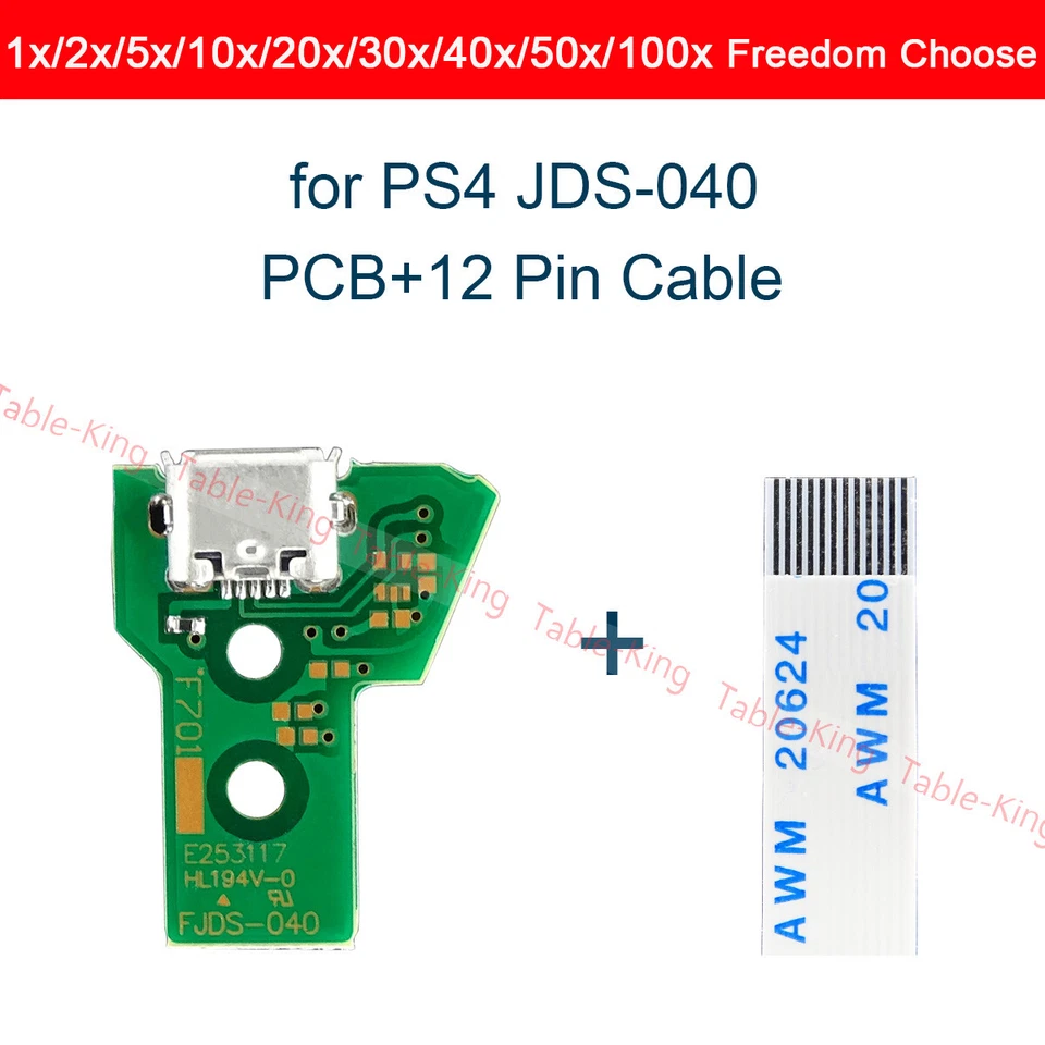 USB Power Charging Port Board+12 pin Cable for For Sony PS4 Controllers JDS-040 - Image 1 of 4