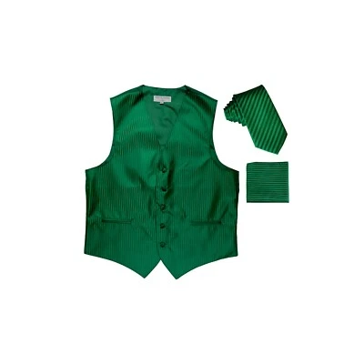 New Men's Tuxedo Vest Vertical Stripes 2.5" Skinny Necktie set Emerald Green - Image 1 of 3
