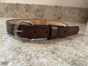 Child’s Tooled Leather Belt With Tractors Made In USA Size 24 Silver Tone Buckle - Picture 1 of 8