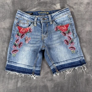 Bermudas de mezclilla boho con dobladillo crudo bordado floral talla 6 Vigoss para niñas - Imagen 1 de 6