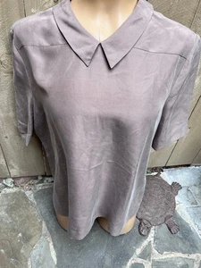 Kate Spade Saturday Mocha Short Sleeve Collared Silk Top Back Zip Womens XL NEW - Picture 1 of 2