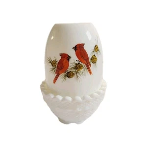 Vintage Fenton Cardinals signiert JIM ANDRICK weißes Glas Feenlampe handbemalt - Bild 1 von 18