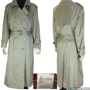 VINTAGE LONDON FOG~EC!!~TRINCHERA CARGADA MEZCLA ALGODÓN CAQUI MUJER 14R CREMALLERA FORRO - Imagen 1 de 15