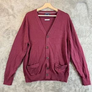 Lands End Cardigan Grandpa Sweater Maroon Red 100% Supima Cotton L Large 42-44 - Picture 1 of 8