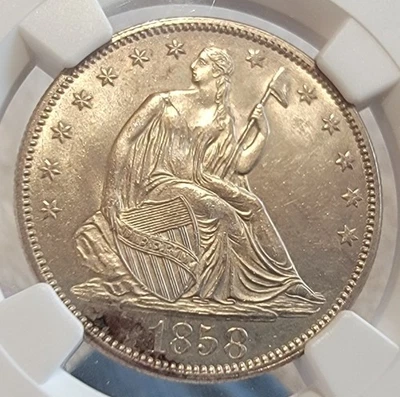 1858 Seated Libert Silver Half Dollar - NGC MS63 - Great Mint Luster - Image 1 of 4