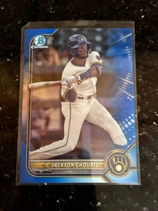 2022 Bowman Chrome Jackson Chourio Chrome Blue Refractor #BDC-115 Brewers - Picture 1 of 5