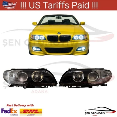 Headlights for BMW E46 Cabrio 3 Series Projector Angel Eyes H7 Set 2003–2005 — 第 1/4 张图片