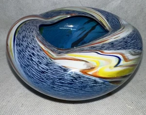 Vintage Royal Sealy Art Glass Ash Tray Japan Swirl Blue Orange Yellow - Picture 1 of 6