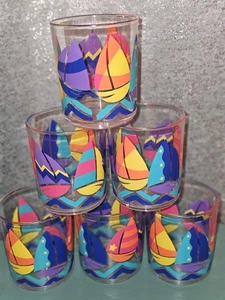 Vintage Acrylic Colorful Sail Boats Rocks Tea Tumblers Glasses 9 New Nautical - Picture 1 of 15