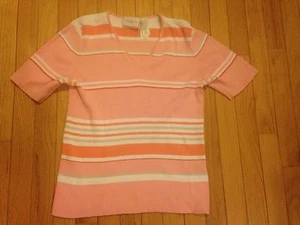 Liz Claiborne Womens Striped Peach LizSport Sweater Sz Medium EUC - Picture 1 of 3