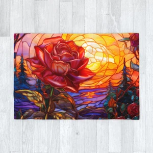 Beauty At Sunset Stained Glass Window Effect Blanket 120cm x 175cm, Roses Nature - Picture 1 of 6