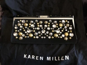 Karen Millen crystal diamante clutch bag - Black Felt / Velvet - VGC - Picture 1 of 4