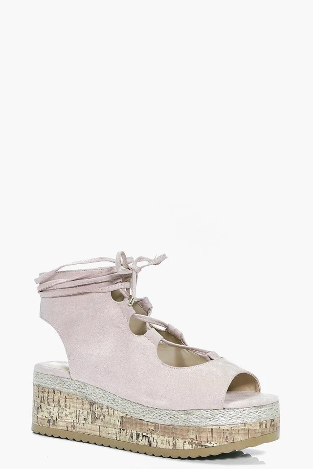 Women's Paige Ghillie Nude Lace Up Flatform Wedge by Boohoo Sz 10 US, 8 UK - Image 1 of 4
